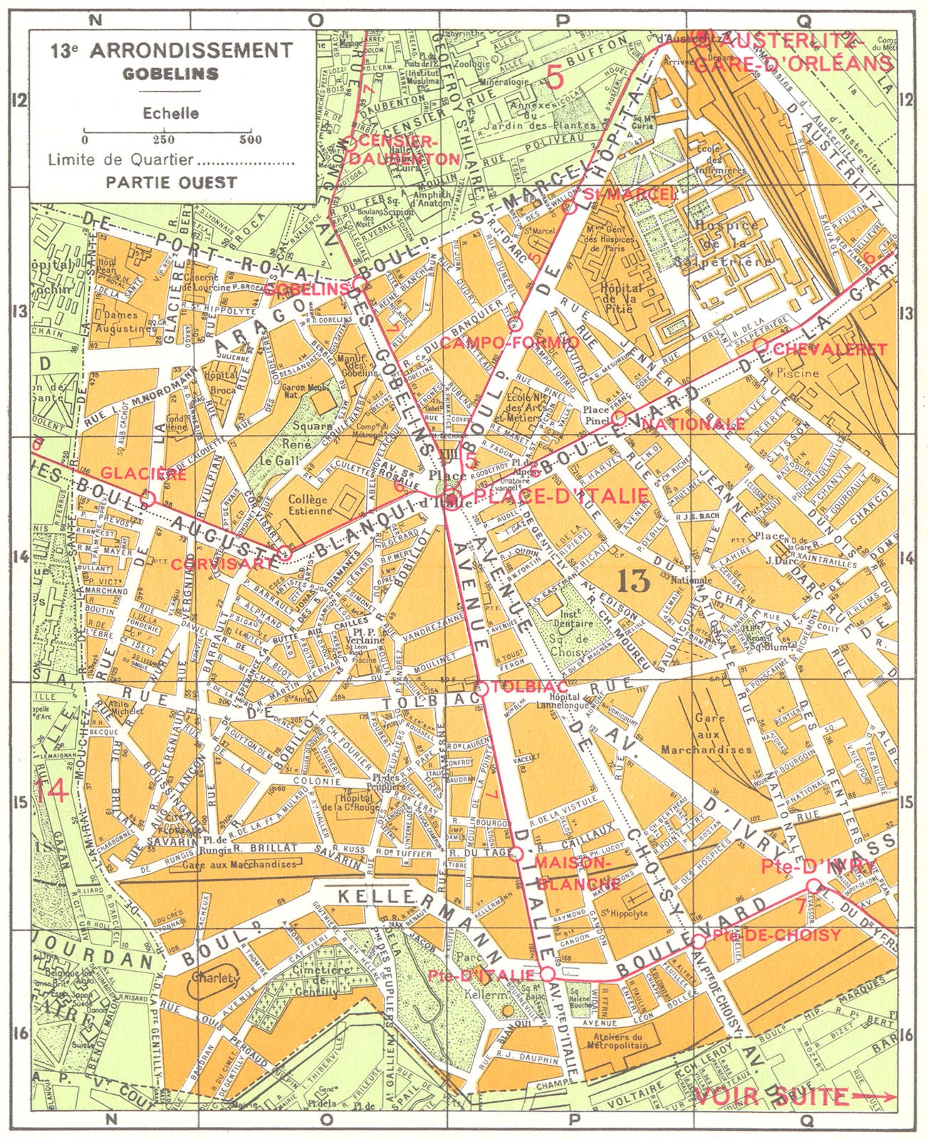 PARIS. 13e Arrondissement Gobelins (1) 1920 old antique vintage map plan chart